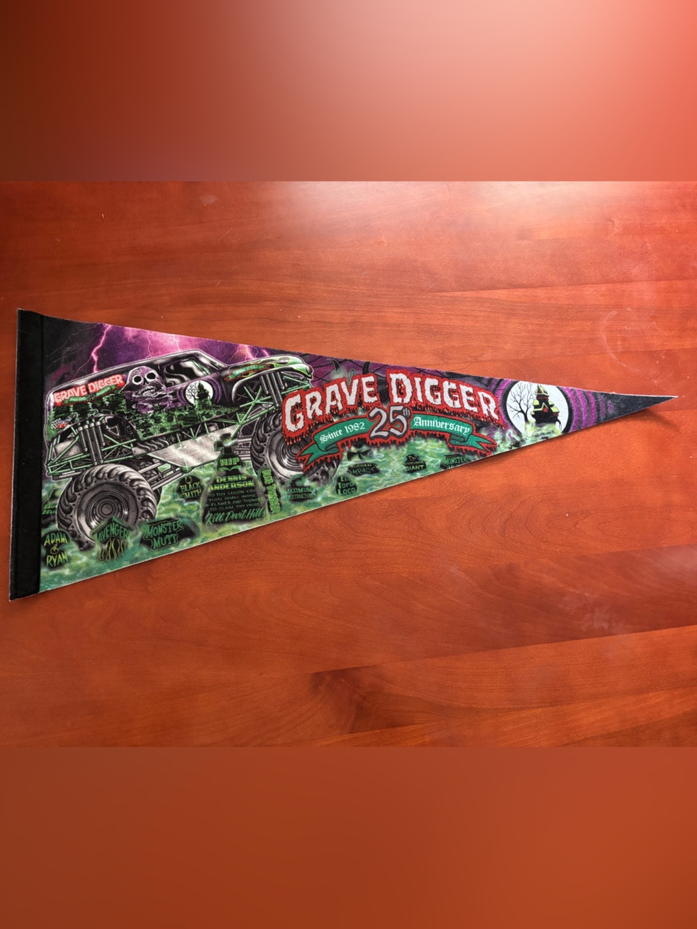 Grave Digger 25th Anniversary Green & Purple Pennant Wall Decor